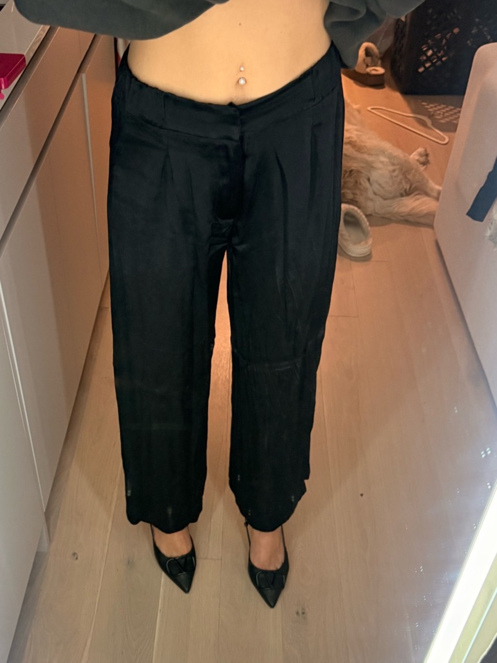 Black satin free people pants